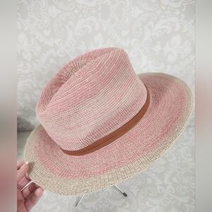 NWT Powder Pink and Tan Woven Hat